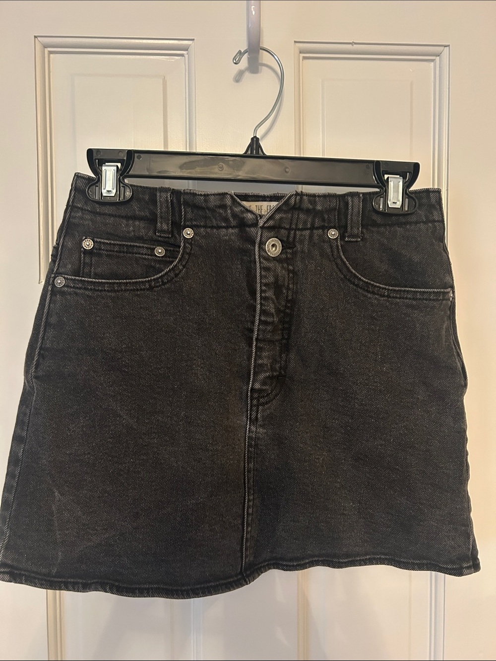 We The Free Black Washed Denim Mini Skirt